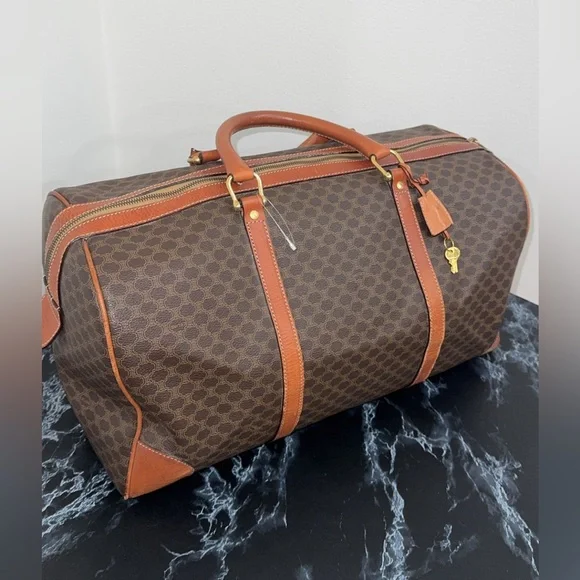 Celine | Brown Macadam Triomphe Canvas Travel Overnight Duffle Bag AUTHENTIC - Picture 6 of 16